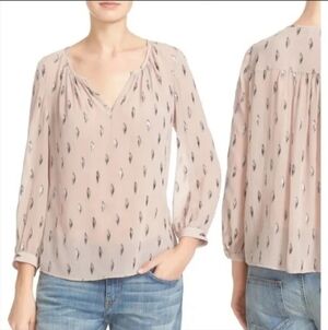 Joie Mauro Metallic Silk Blouse neutral tones large